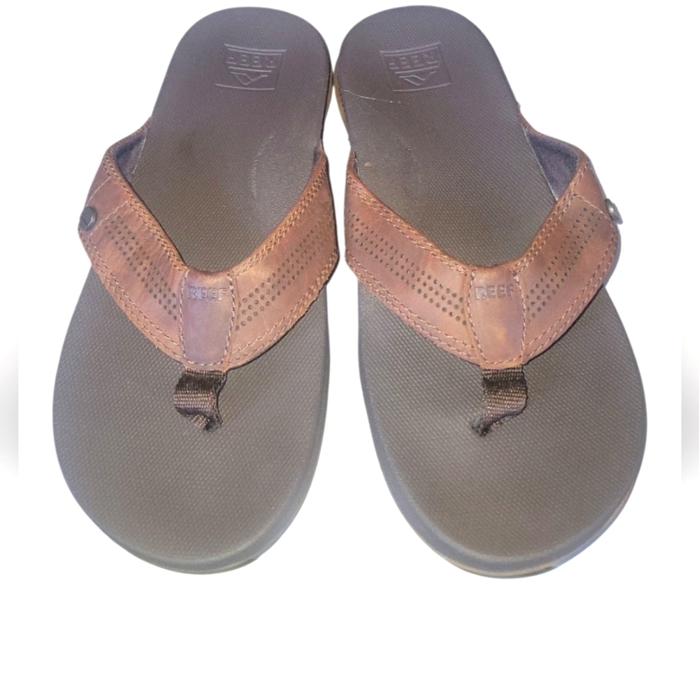 Reef Men's Brown Leather Cushion Lux Thong Flip Flops US 8 EU 40